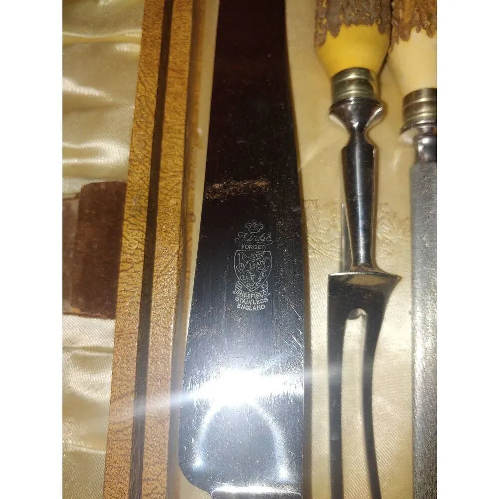 Kirks Vintage Forged Sheffield Stainless England 3 Piece Carving Set.